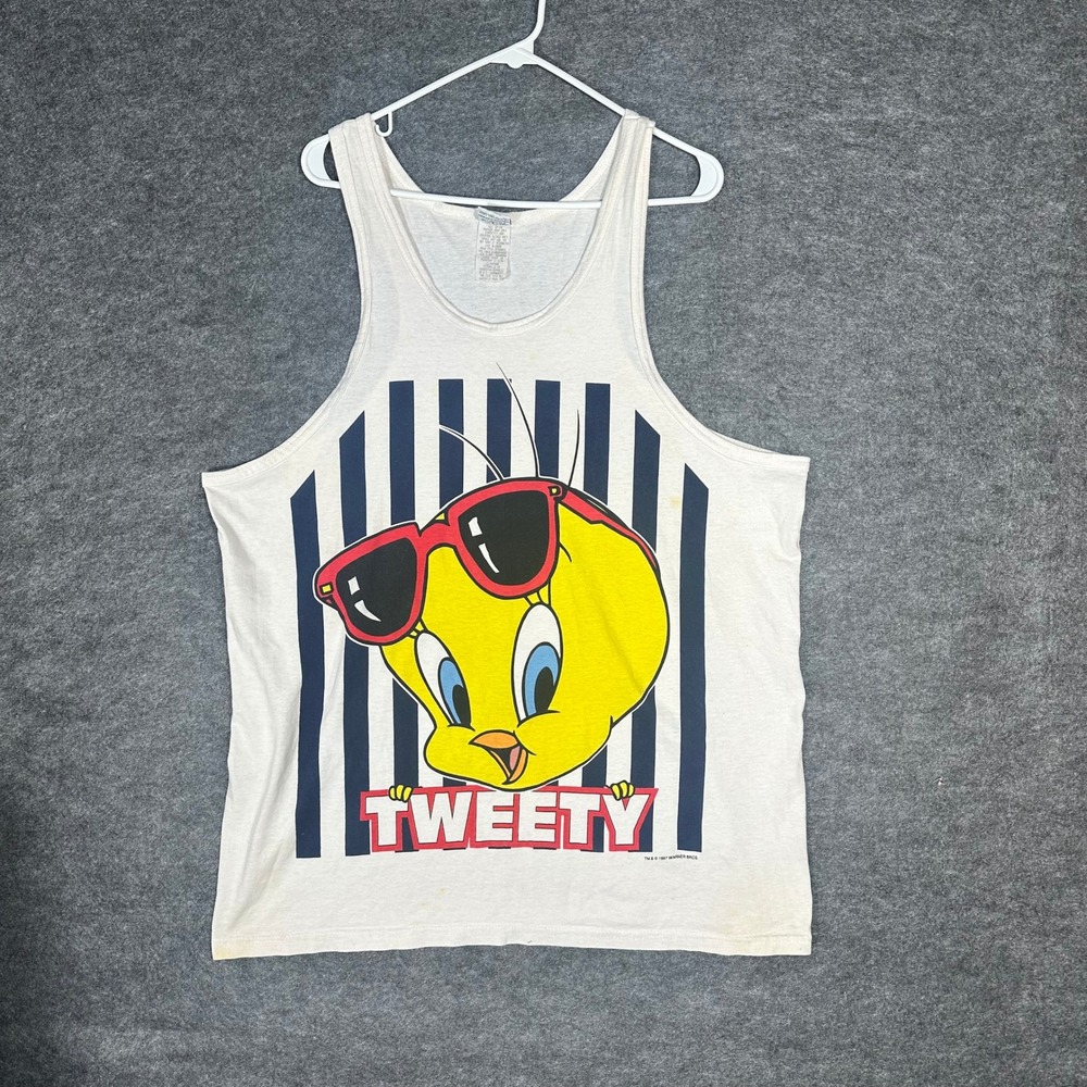 Mens Looney Tunes Tweety Bird Tank‎ Top Graphic Tee Vintage 1996 Large